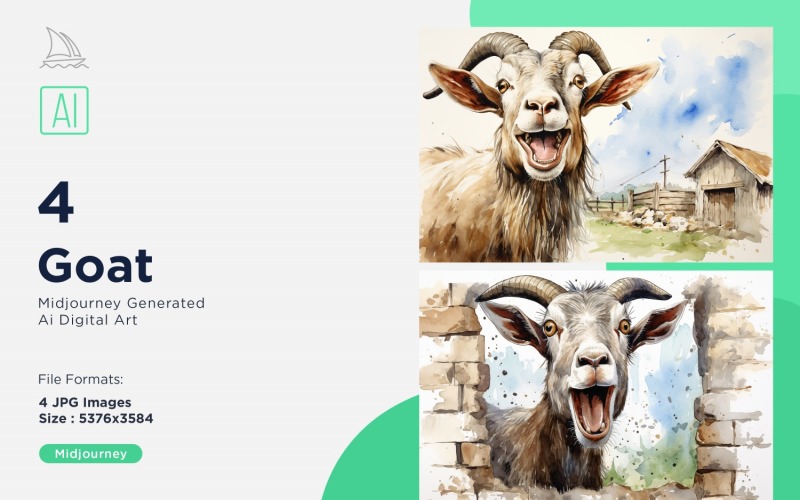 Goat funny Animal head peeking on white background Set . Illustration