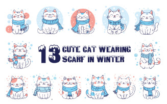13 Cute Cat Wearing Scarf in Snow Winter