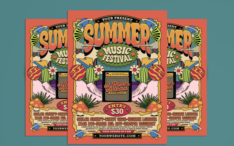 Summer Music Festival Poster Flyer Template Corporate Identity