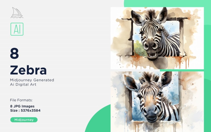 Zebra funny Animal head peeking on white background Set. Illustration