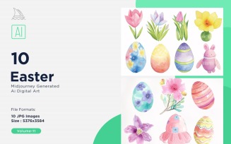 Easter Watercolor Background Set 11