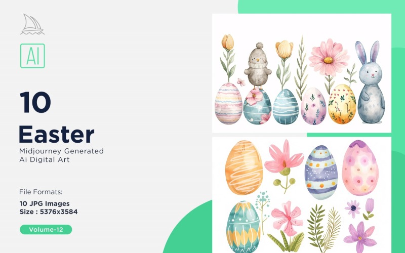 Easter Watercolor Background Set 12 Illustration