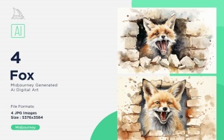 Fox funny Animal head peeking on white background Set