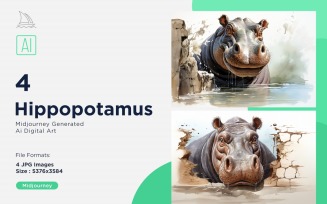 Hippopotamus funny Animal head peeking on white background Set.