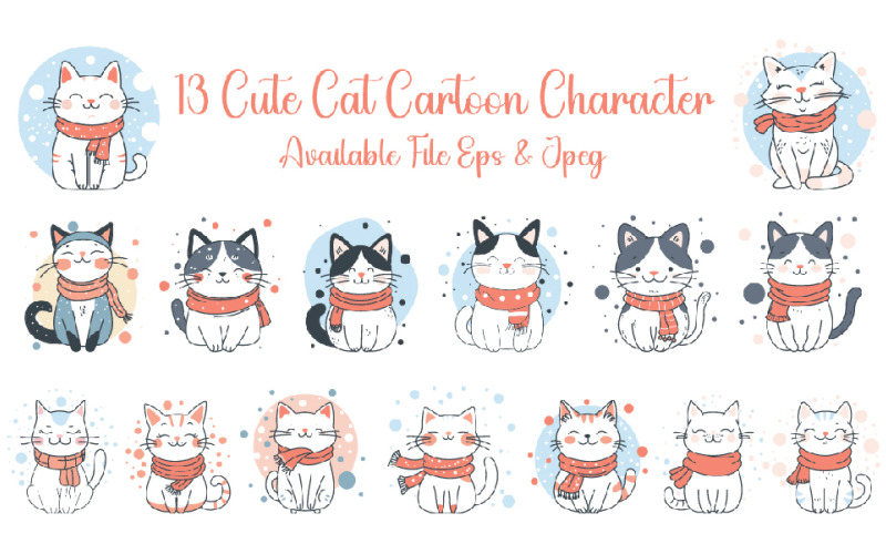 15 Cute Cat Cartoon Character Illustration