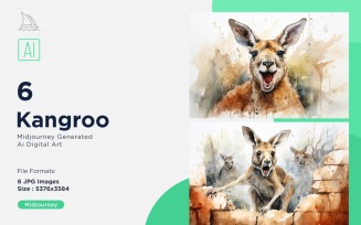 Kangroo funny Animal head peeking on white background Set