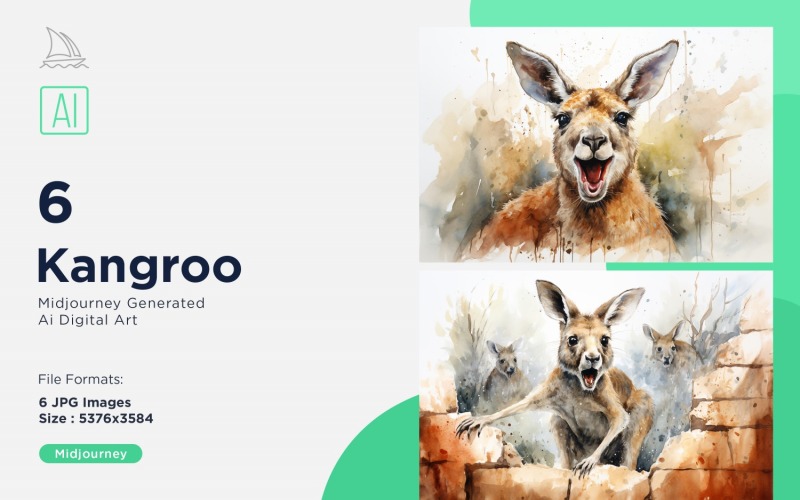 Kangroo funny Animal head peeking on white background Set Illustration