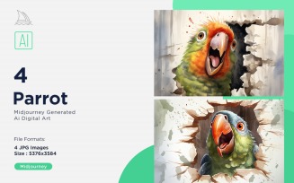 Parrot funny Animal head peeking on white background Set