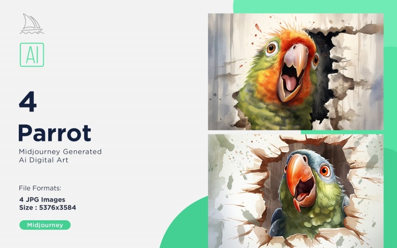 Parrot funny Animal head peeking on white background Set Illustration