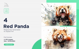 Red Panda funny Animal head peeking on white background Set.