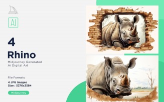 Rhino funny Animal head peeking on white background Set