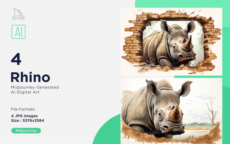 Rhino funny Animal head peeking on white background Set Illustration