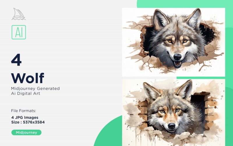 Wolf funny Animal head peeking on white background Set Illustration