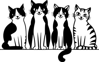 Cute four cat vector illustration