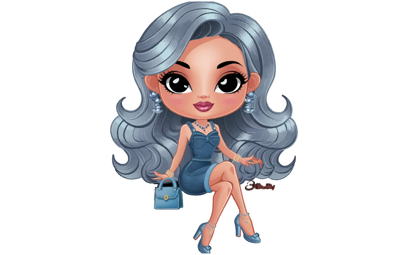 stylized-animated-cute-elegant-female-character Illustration