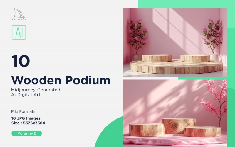 Wooden Podium for Product Presentation Set 02 Illustration