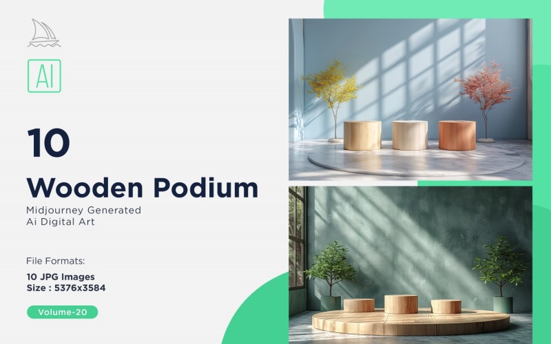 Wooden Podium for Product Presentation Set 20 Illustration