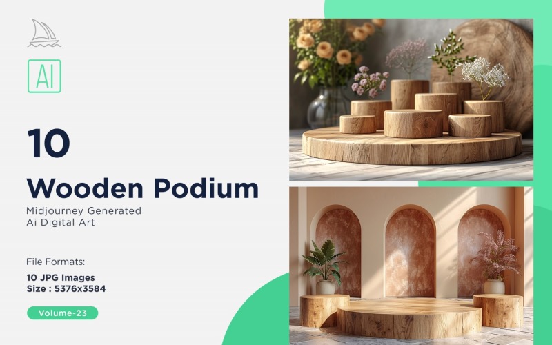 Wooden Podium for Product Presentation Set 23 Illustration