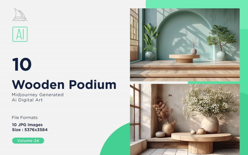 Wooden Podium for Product Presentation Set 24 Illustration