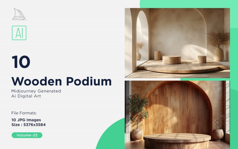 Wooden Podium for Product Presentation Set 25 Illustration