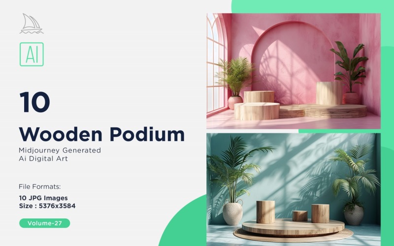 Wooden Podium for Product Presentation Set 27 Illustration