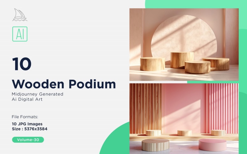 Wooden Podium for Product Presentation Set 30 Illustration