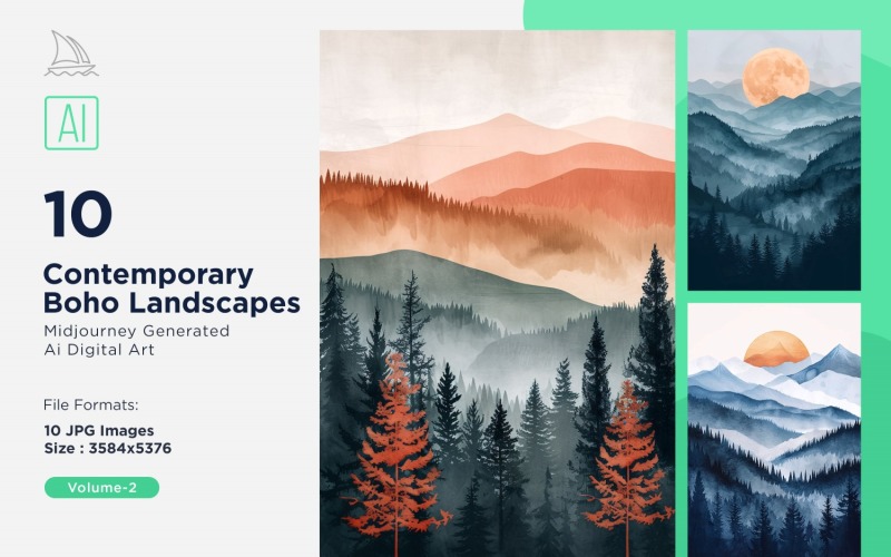 Contemporary Boho Style Landscape Illustration Set 02