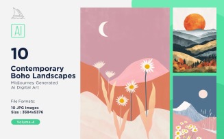 Contemporary Boho Style Landscape Illustration Set 04