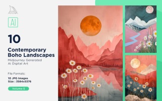 Contemporary Boho Style Landscape Illustration Set 05