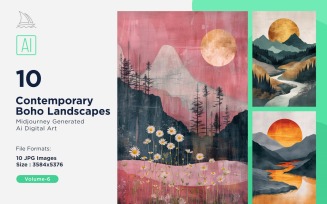 Contemporary Boho Style Landscape Illustration Set 06