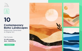 Contemporary Boho Style Landscape Illustration Set 07