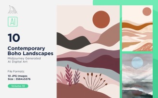 Contemporary Boho Style Landscape Illustration Set 10