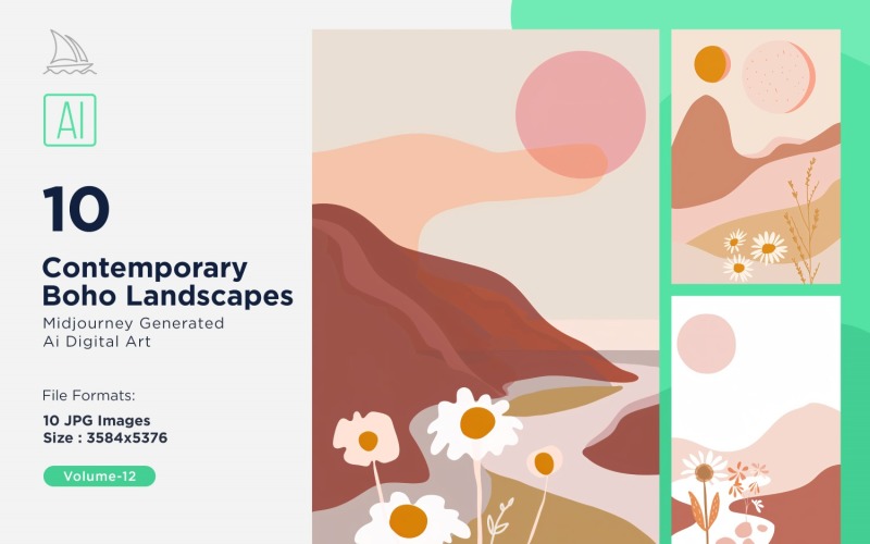 Contemporary Boho Style Landscape Illustration Set 12