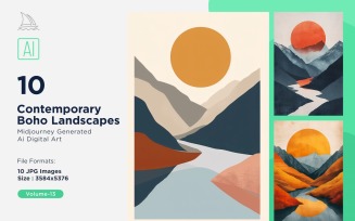 Contemporary Boho Style Landscape Illustration Set 13