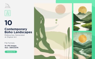 Contemporary Boho Style Landscape Illustration Set 15