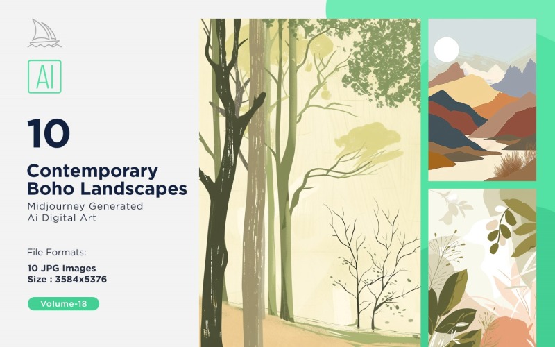 Contemporary Boho Style Landscape Illustration Set 18