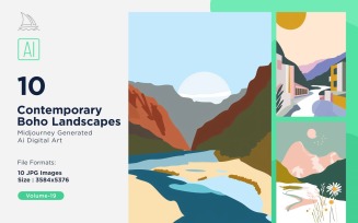 Contemporary Boho Style Landscape Illustration Set 19