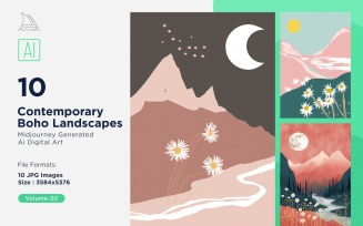 Contemporary Boho Style Landscape Illustration Set 20