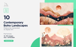 Contemporary Boho Style Landscape Illustration Set 23