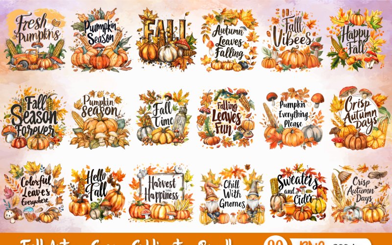 Fall Autumn Season Sublimation Bundle Illustration