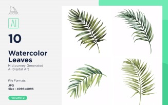 Watercolor Leaves with white background set 02