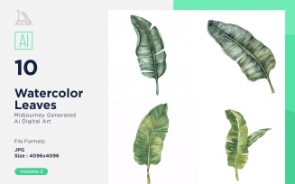 Watercolor Leaves with white background set 03