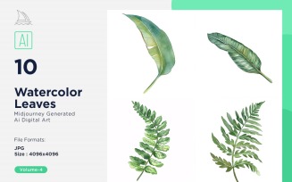 Watercolor Leaves with white background set 04