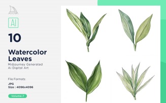 Watercolor Leaves with white background set 07