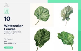 Watercolor Leaves with white background set 08