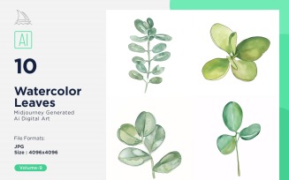 Watercolor Leaves with white background set 09