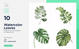 Watercolor Leaves with white background set 10