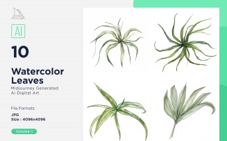 Watercolor Leaves with white background set 11