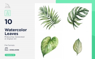 Watercolor Leaves with white background set 12