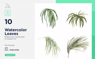 Watercolor Leaves with white background set 13